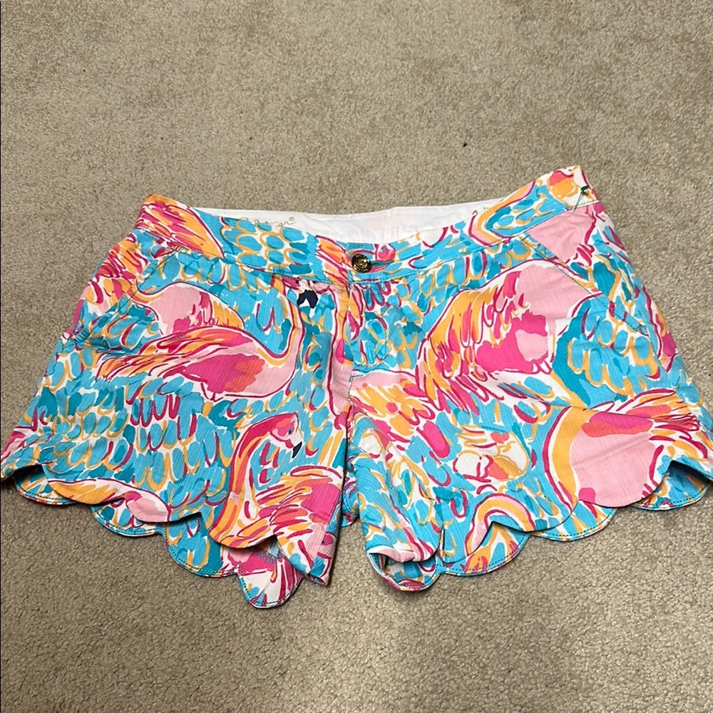 Lilly Pulitzer scallop Colorful Flamingo Print Women Shorts size 4